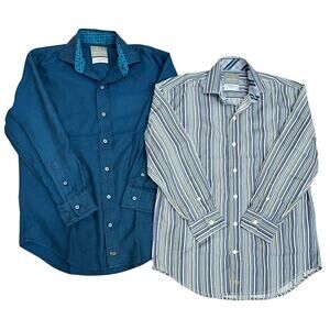 Thomas Dean Boys Shirt Sz S 8 Button Down Long Sleeve SET 2 Striped / Print TD